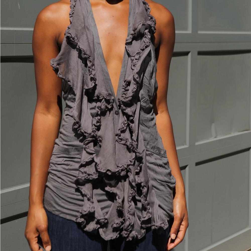Foley + Corinna Gray Ruffled Button Down Shirt